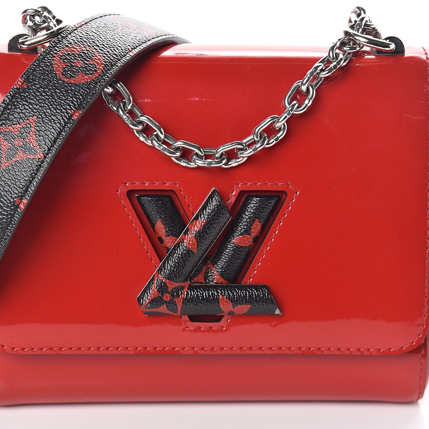 Patent Monogram Infrarouge Twist Shoulder Bag PM Coquelicot
