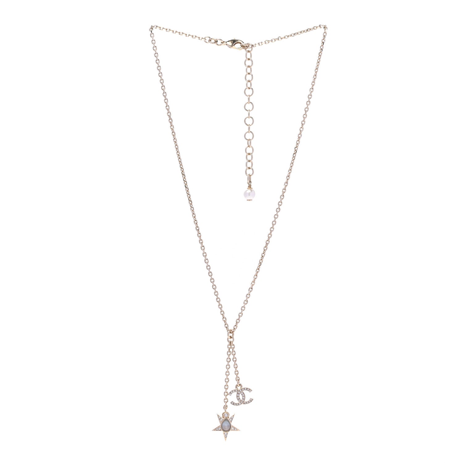 Chanel Crystal CC Star Necklace Gold Pink Blue 3 of 6