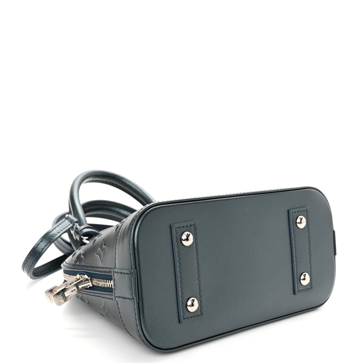 Louis Vuitton Metallic Calfskin Debossed Monogram Alma BB Steel Blue 4 of 9