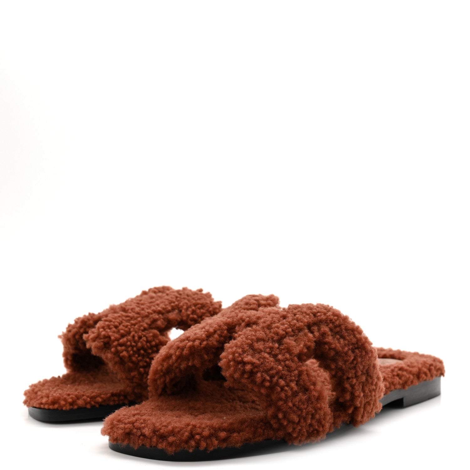 Hermes Woolskin Oran Sandals 37 Cognac 3 of 9