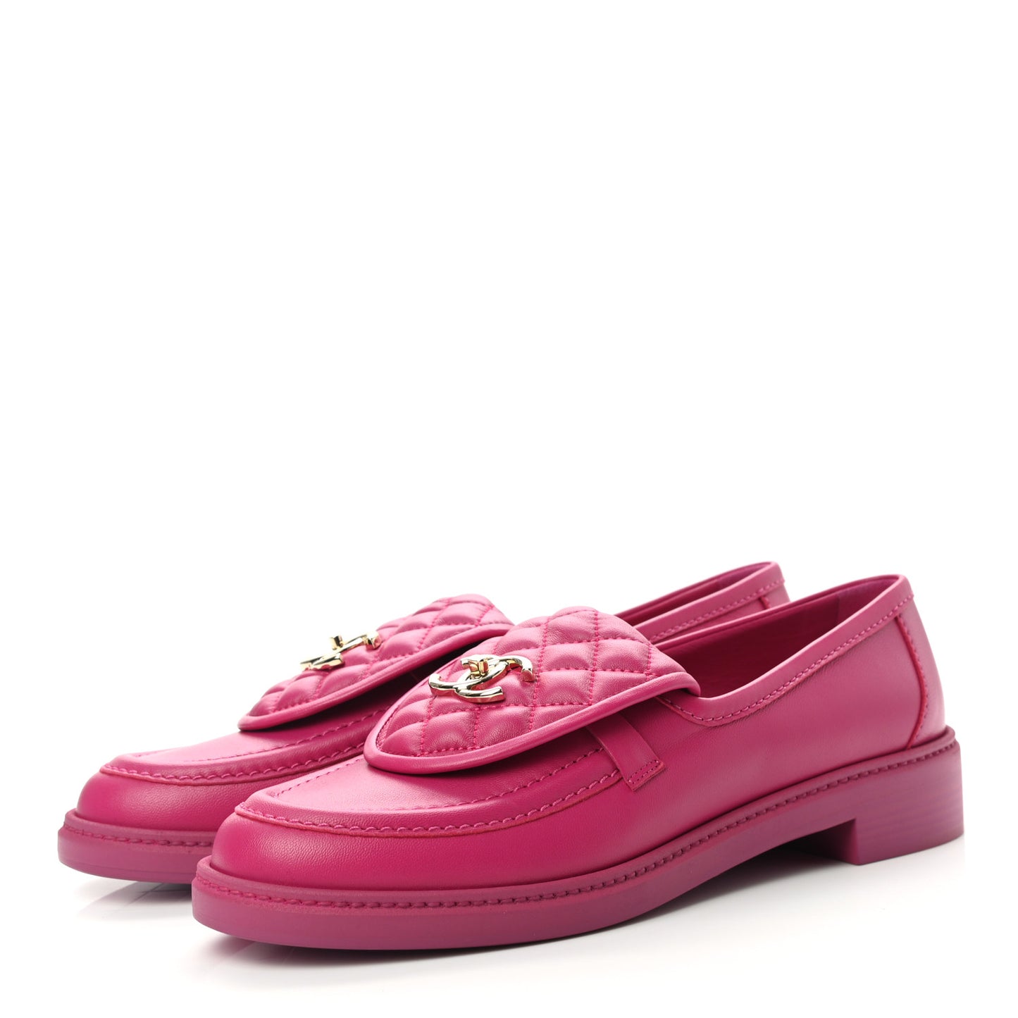 Lambskin Quilted CC Turnlock Loafers 41 Fuchsia