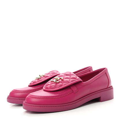 Chanel Lambskin Quilted CC Turnlock Loafers 41 Fuchsia 3 of 9