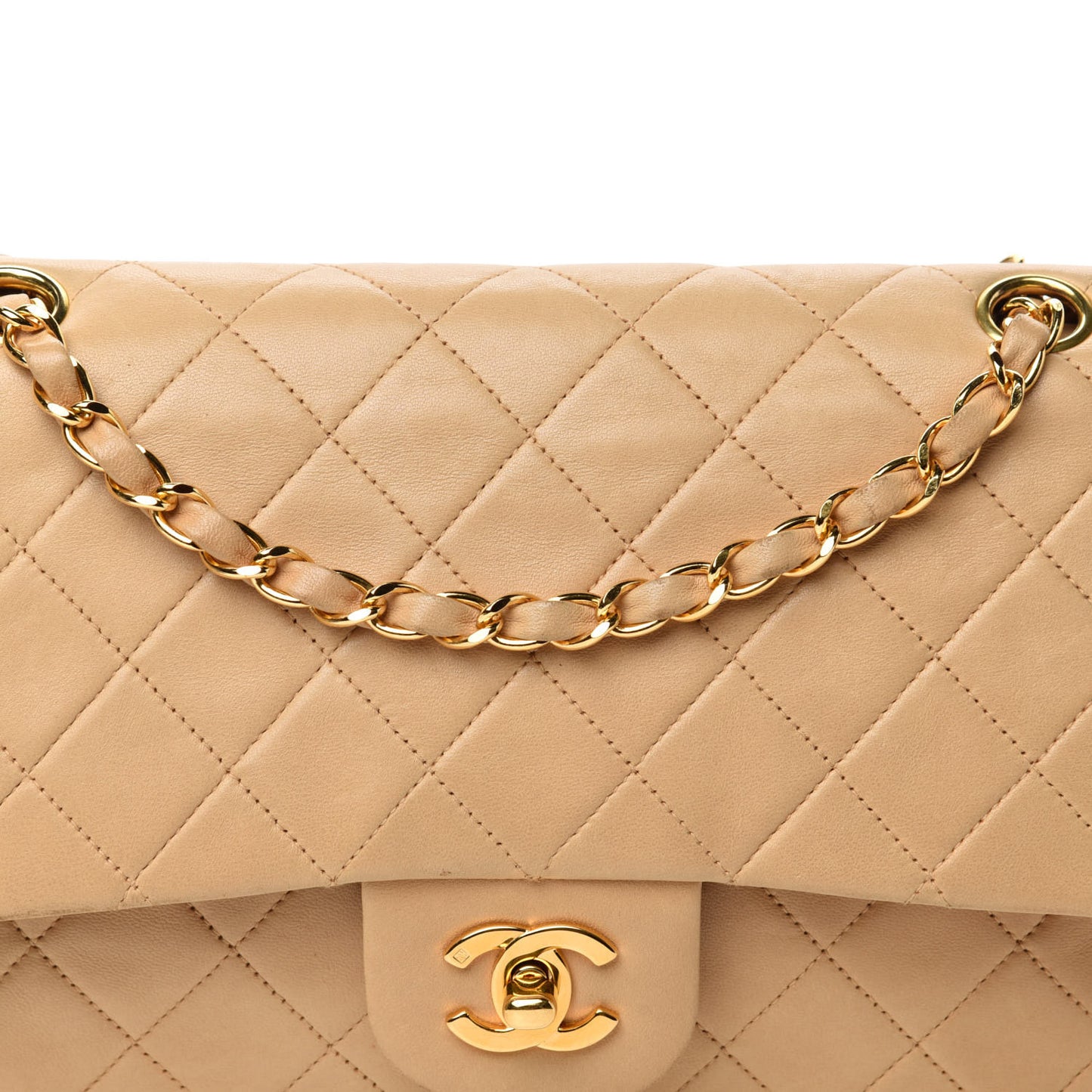 Lambskin Quilted Small Double Flap Beige