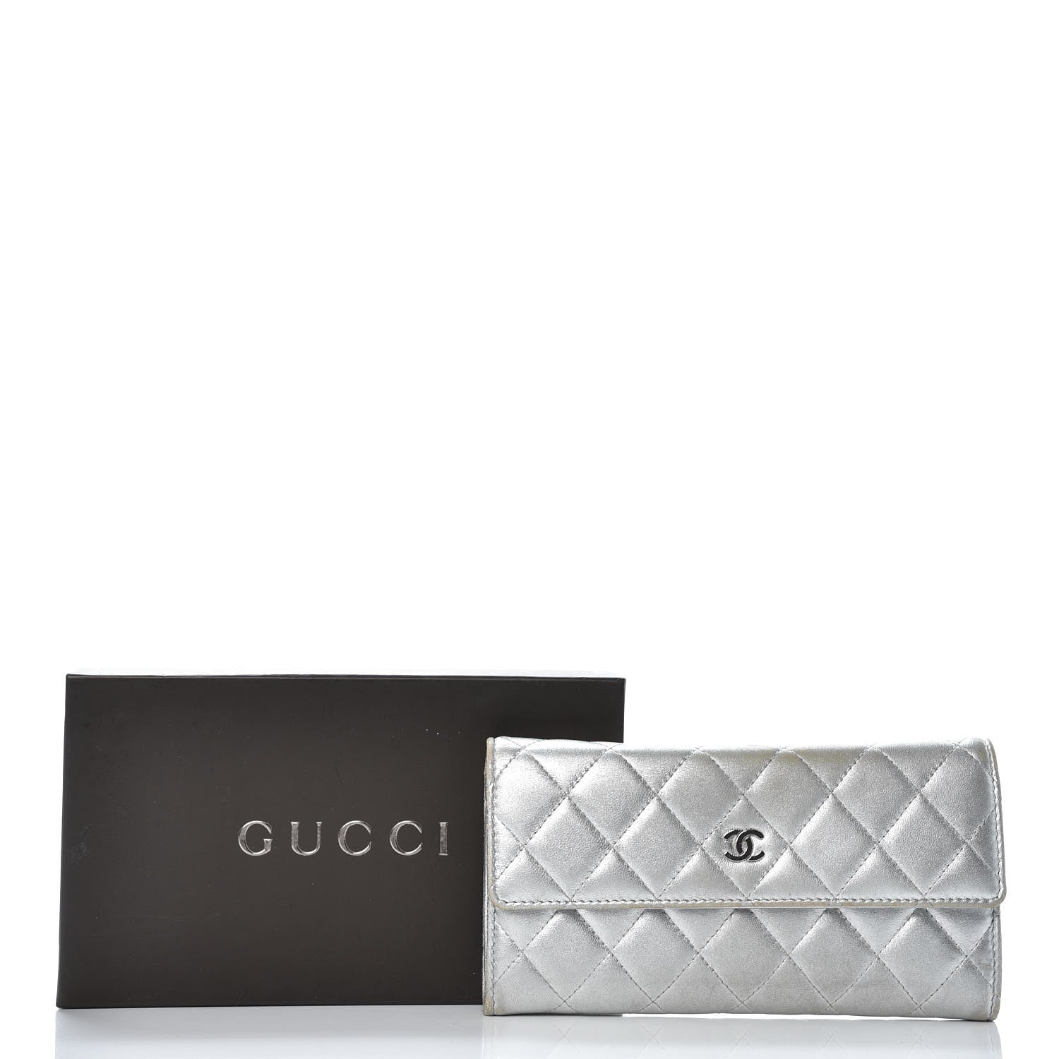 Chanel Metallic Lambskin Quilted Large Gusset Flap Wallet Silver 15 of 15