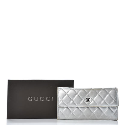 Chanel Metallic Lambskin Quilted Large Gusset Flap Wallet Silver 15 of 15