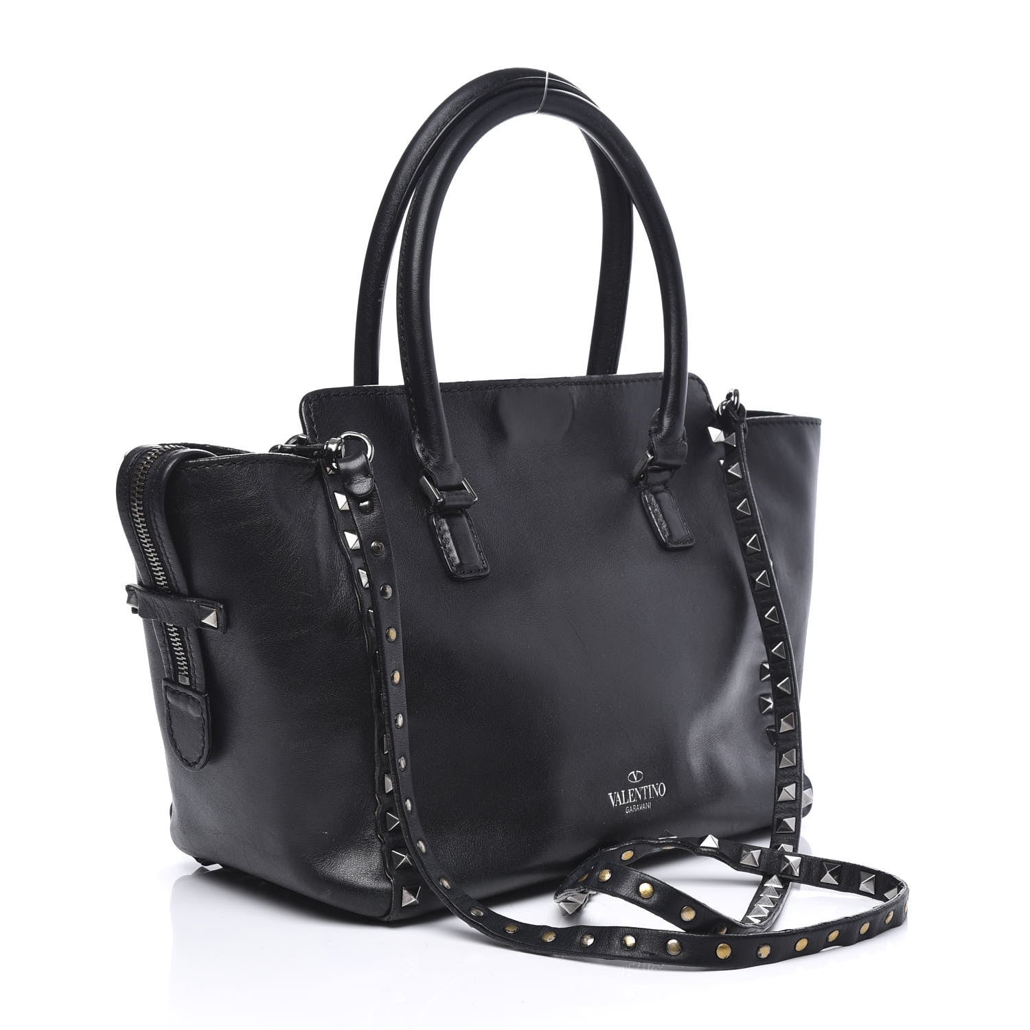 Valentino Garavani Vitello Small Rockstud Double Handle Tote Black 2 of 9