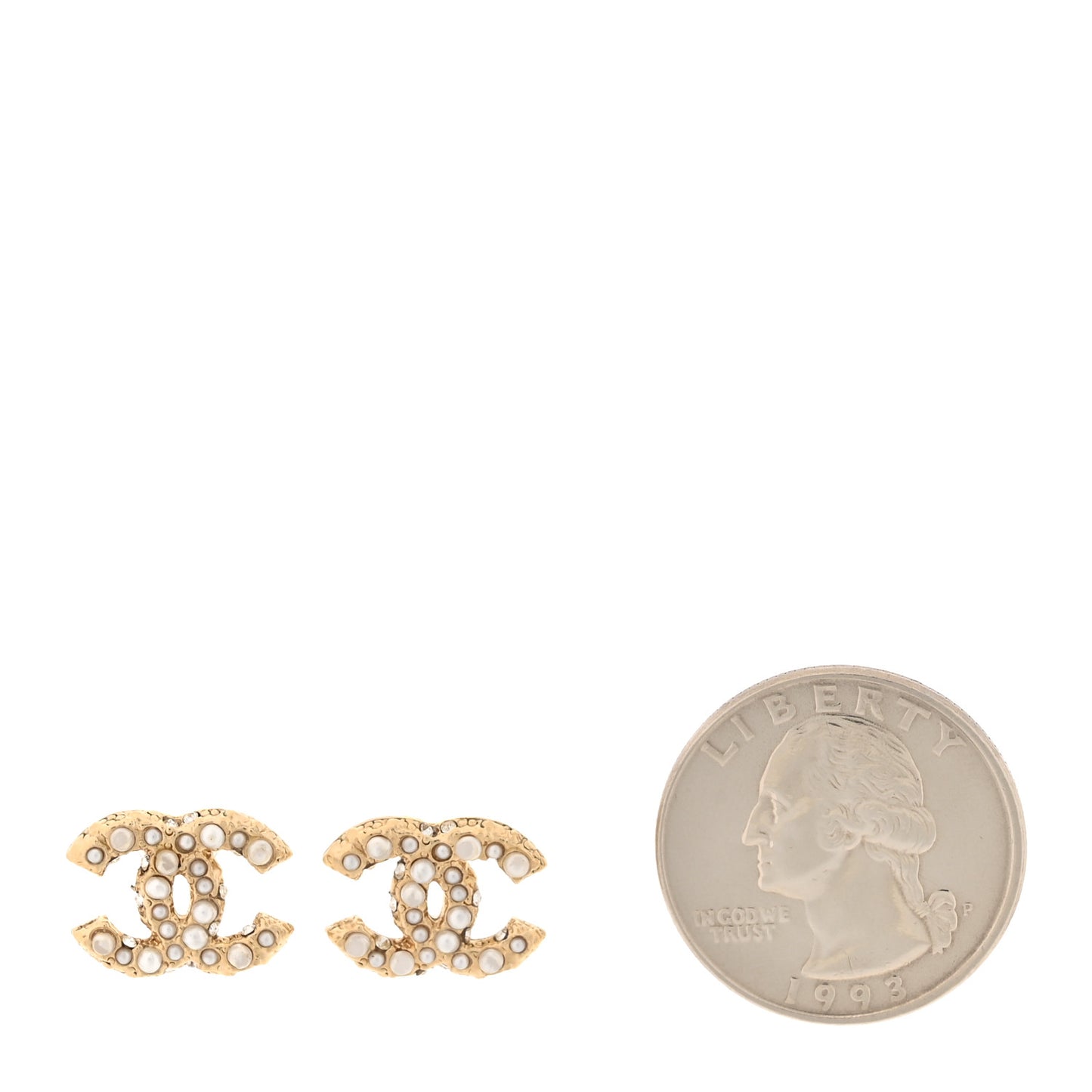 Pearl Crystal CC Stud Earrings Gold