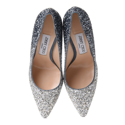 Jimmy Choo Coarse Glitter Degrade Pointy Toe Romy 100 Pumps 36.5 Silver Dusk Blue 9 of 16