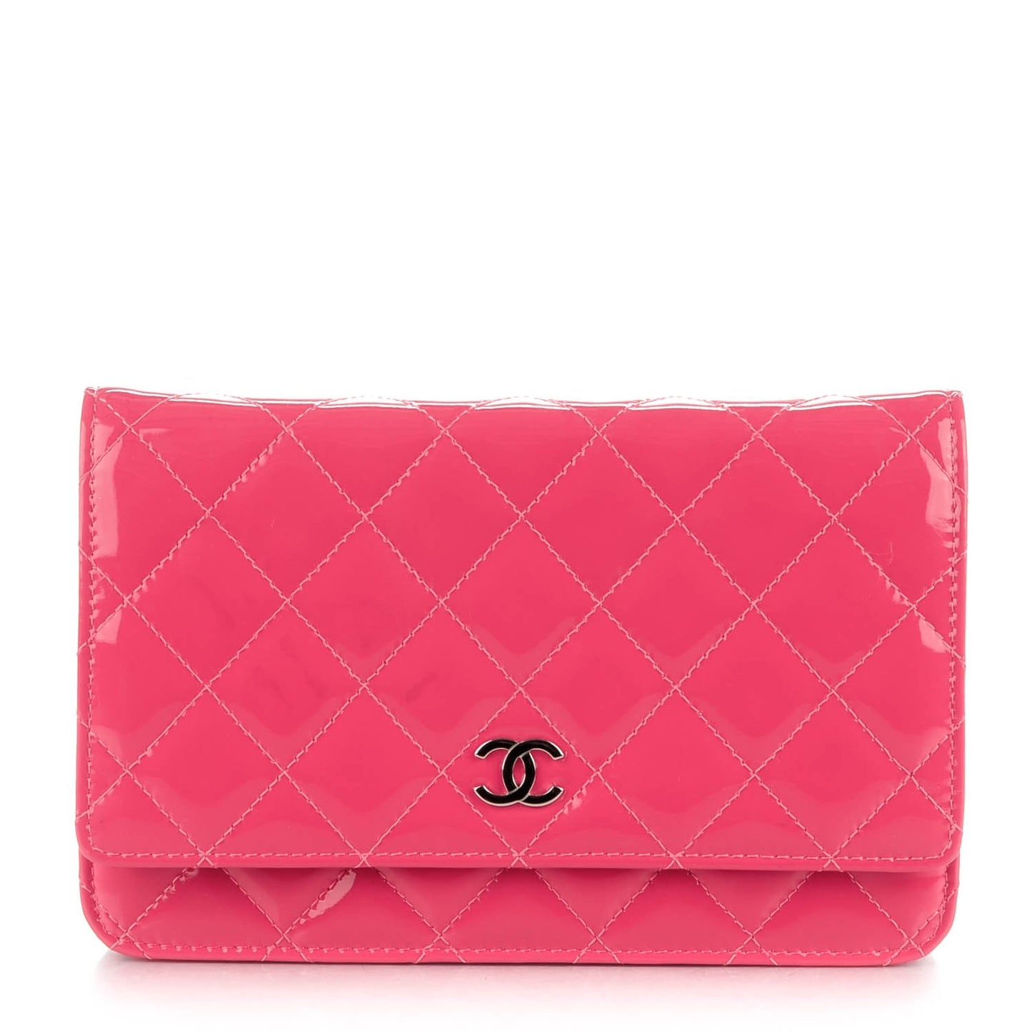 Patent Quilted Wallet On Chain WOC Pink