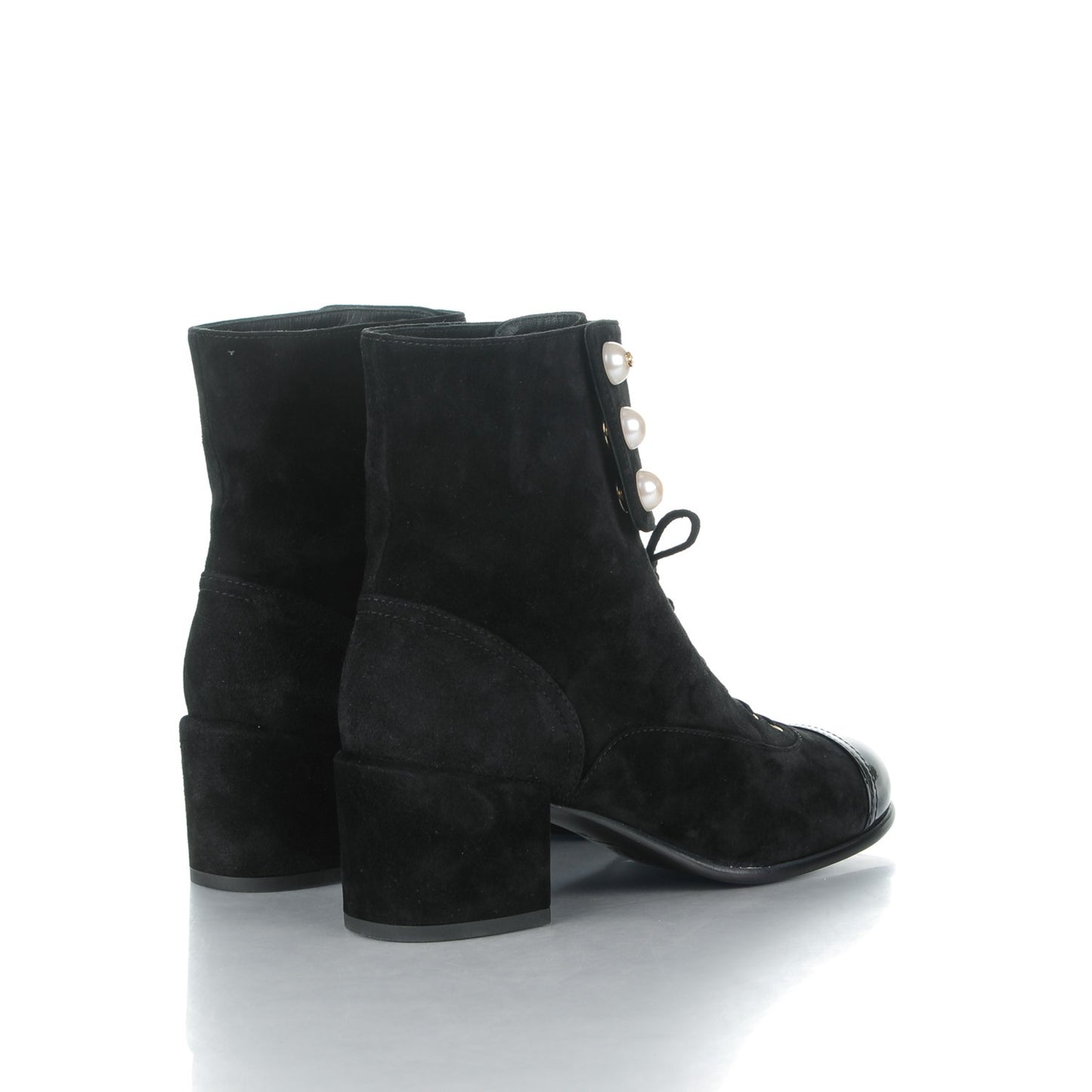 Suede Patent Calfskin Pearl Cap Toe Short Boots 36 Black