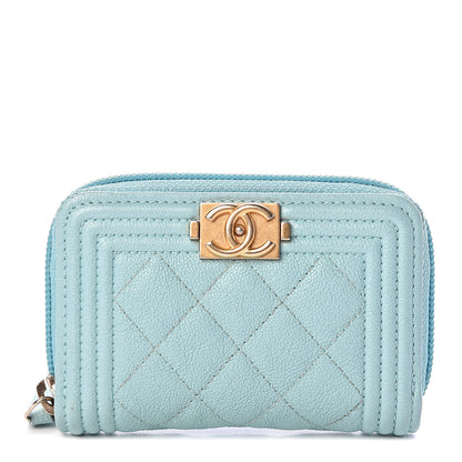 Chanel Caviar Quilted Boy Zip Around Card Holder Light Blue 1 of 9