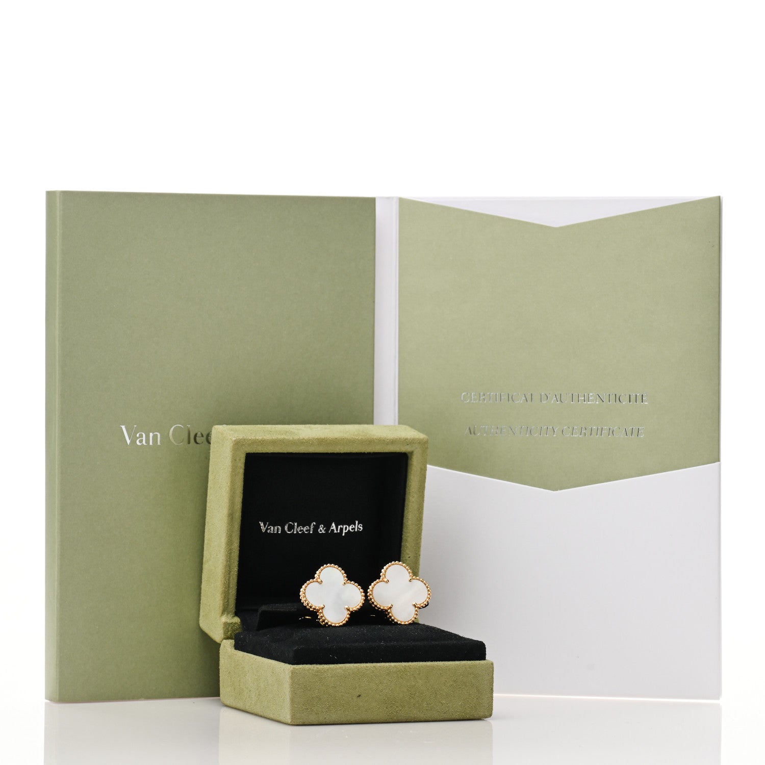 Van Cleef & Arpels 18K Yellow Gold Mother of Pearl Magic Alhambra Earrings 5 of 5