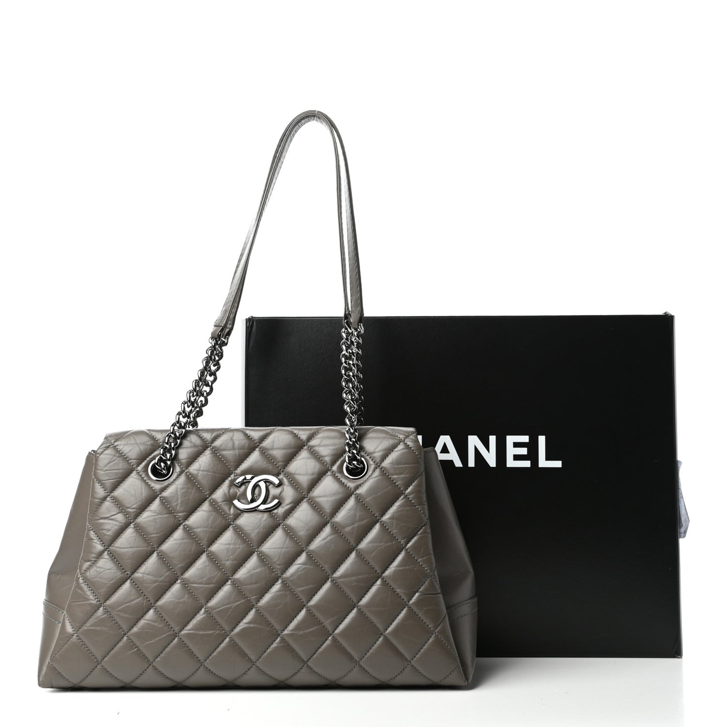 Aged Calfskin Lady Pearly Tote Grey