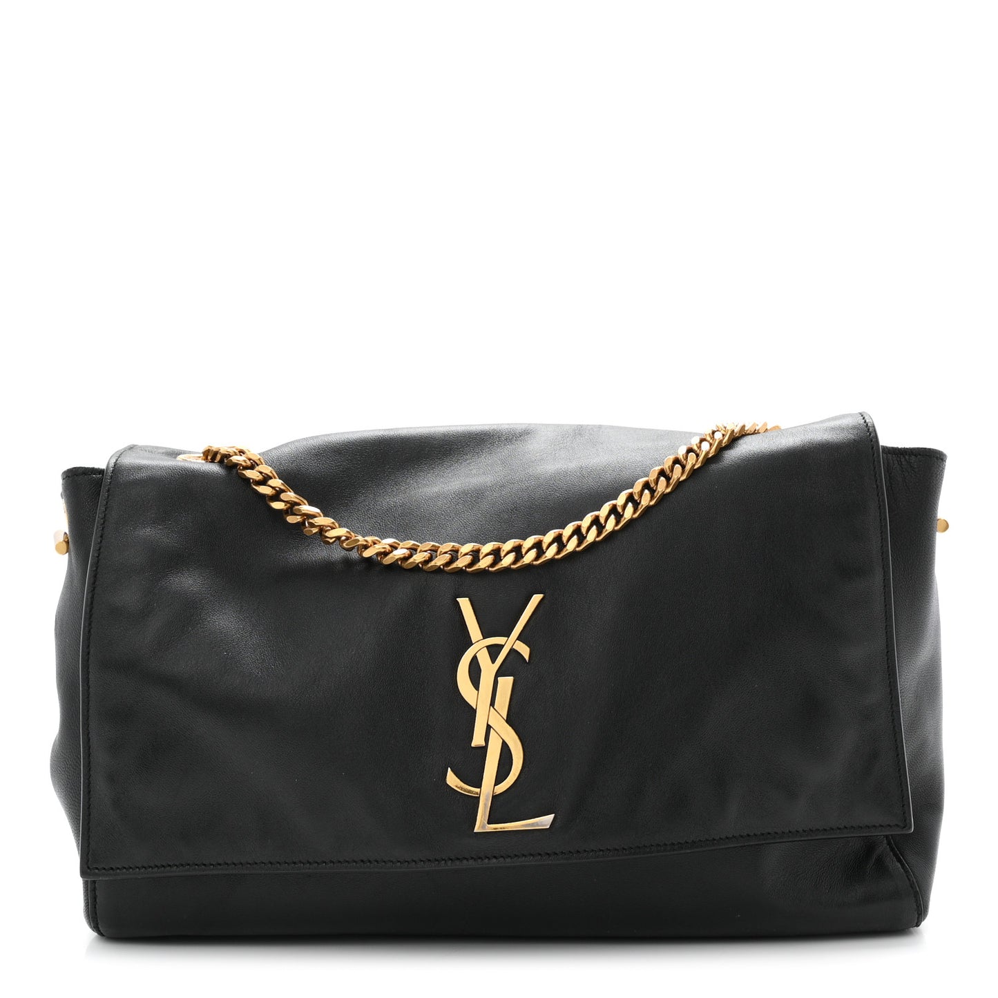 Smooth Calfskin Suede Medium Reversible Monogram Kate Satchel Black