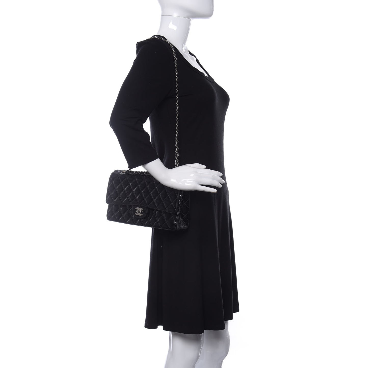 Patent Quilted Medium Double Flap Black