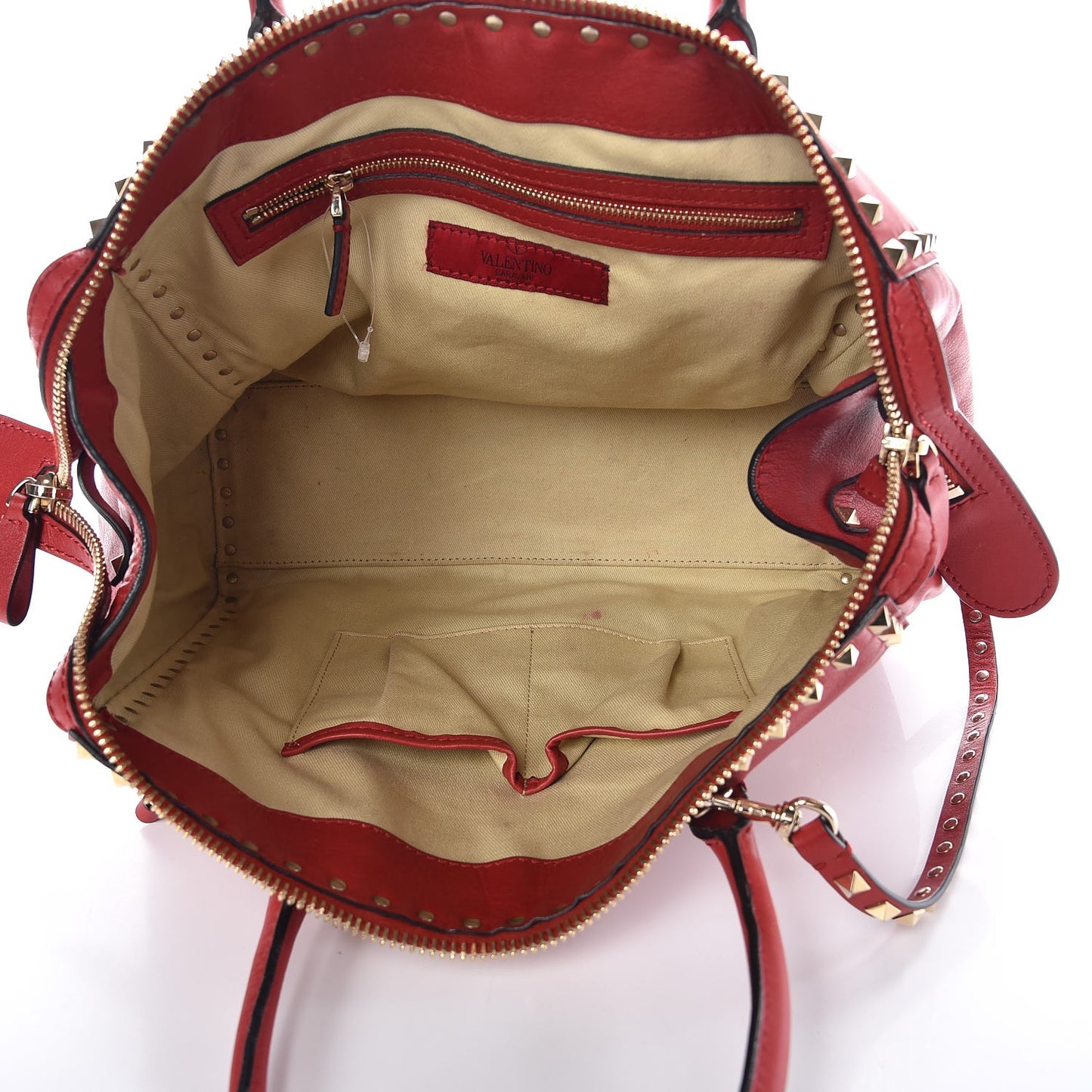 Calfskin Rockstud Top Handle Satchel Rosso Valentino