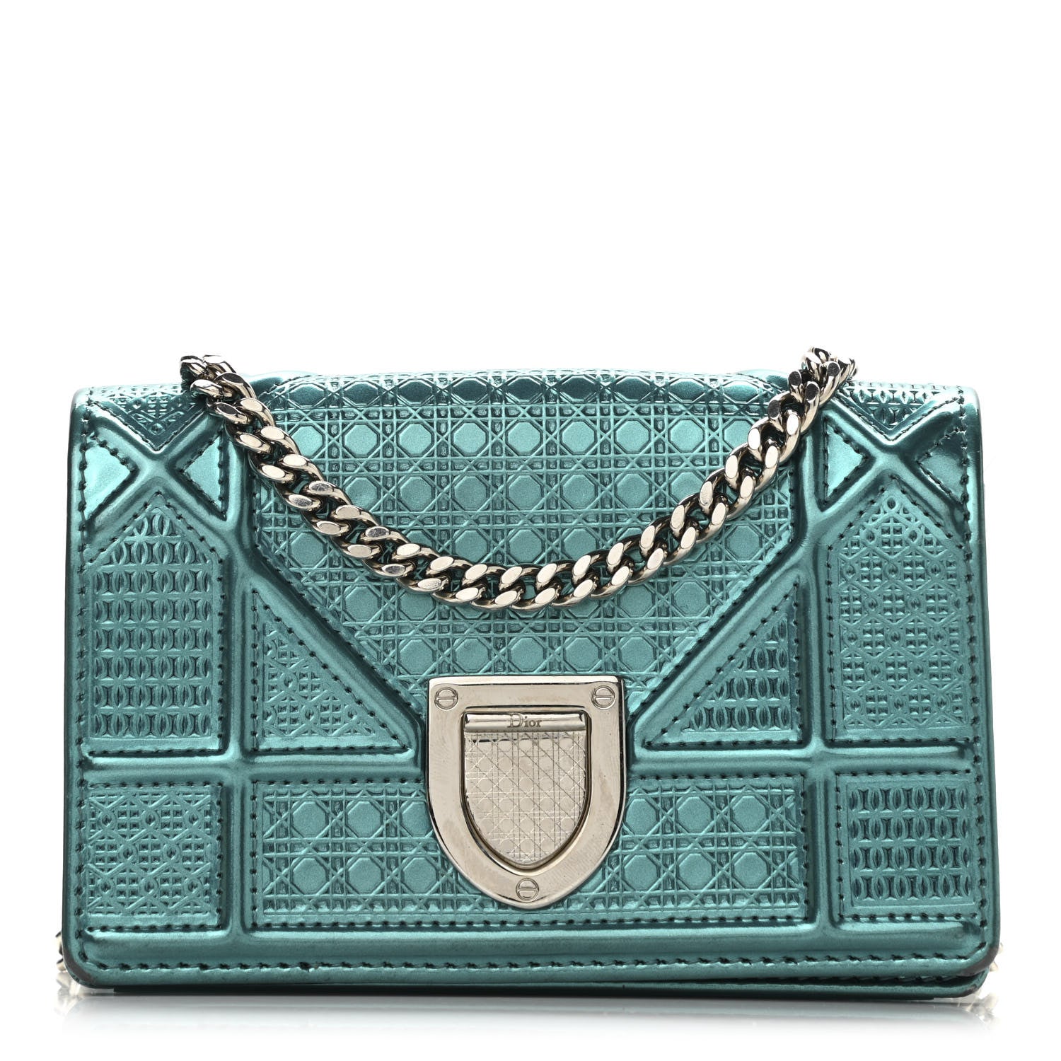Christian Dior Metallic Patent Micro-Cannage Baby Diorama Flap Bag Green 1 of 11