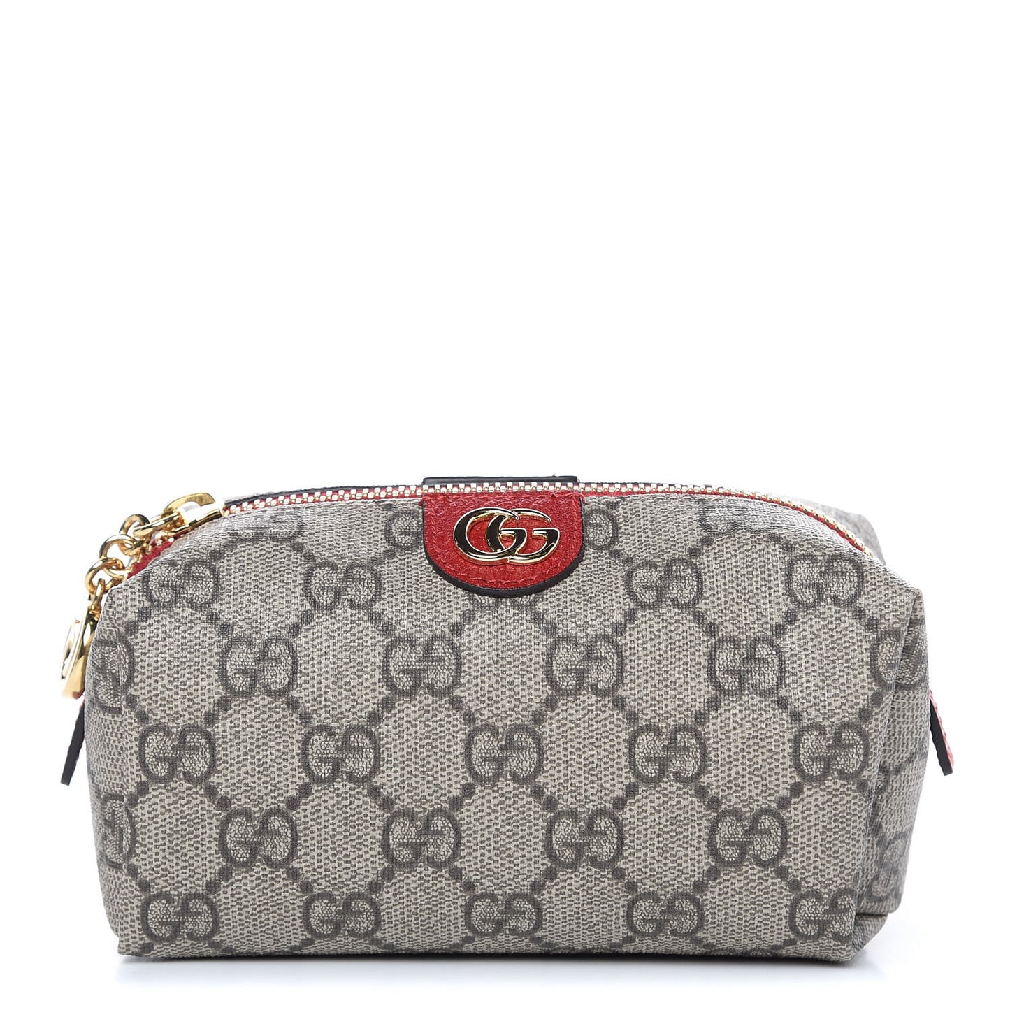 Soft GG Supreme Monogram Calfskin Small Ophidia Cosmetic Case Beige Ebony Hibiscus Red