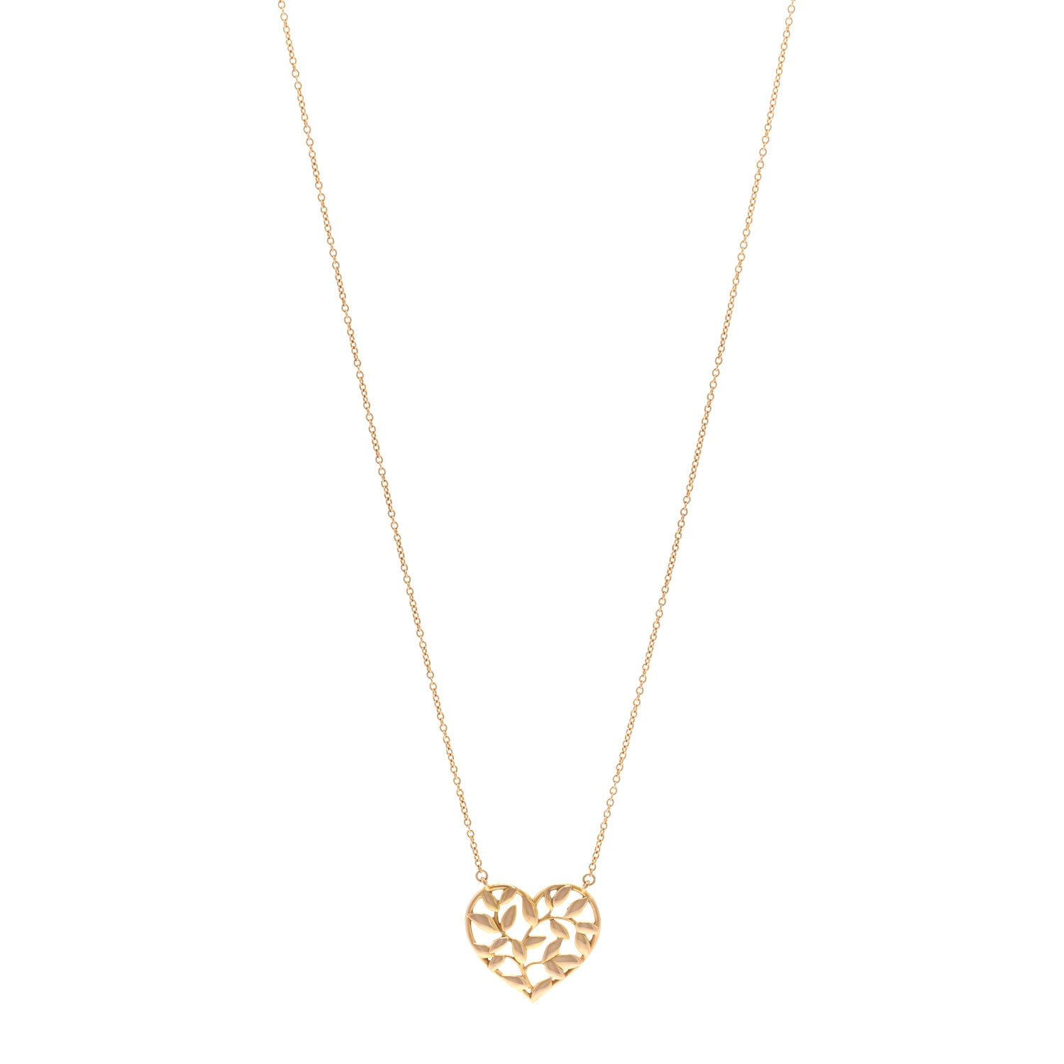 Tiffany 18K Rose Gold Paloma Picasso Olive Leaf Heart Pendant Necklace 1 of 4