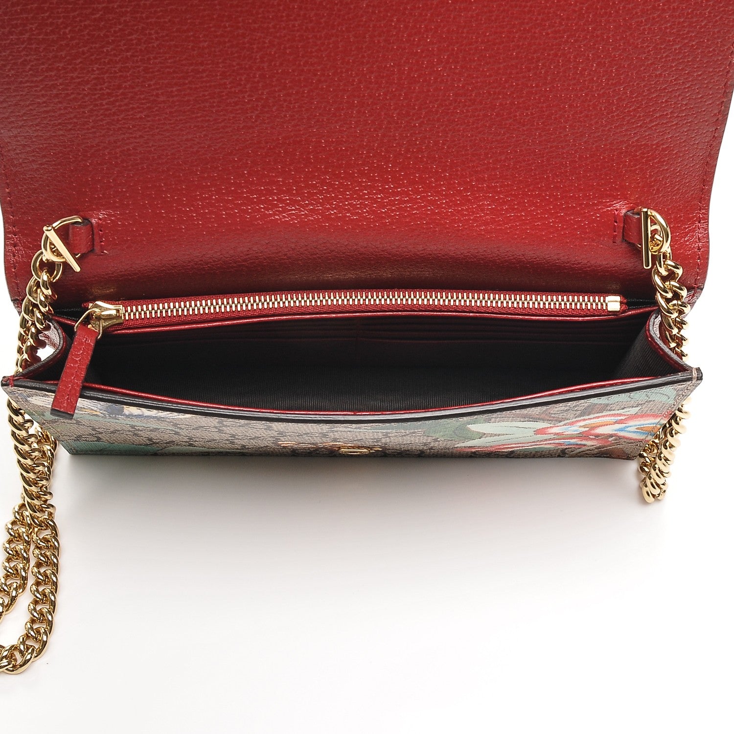 Gucci GG Supreme Monogram Tian Chain Wallet Beige Multicolor Red 5 of 6