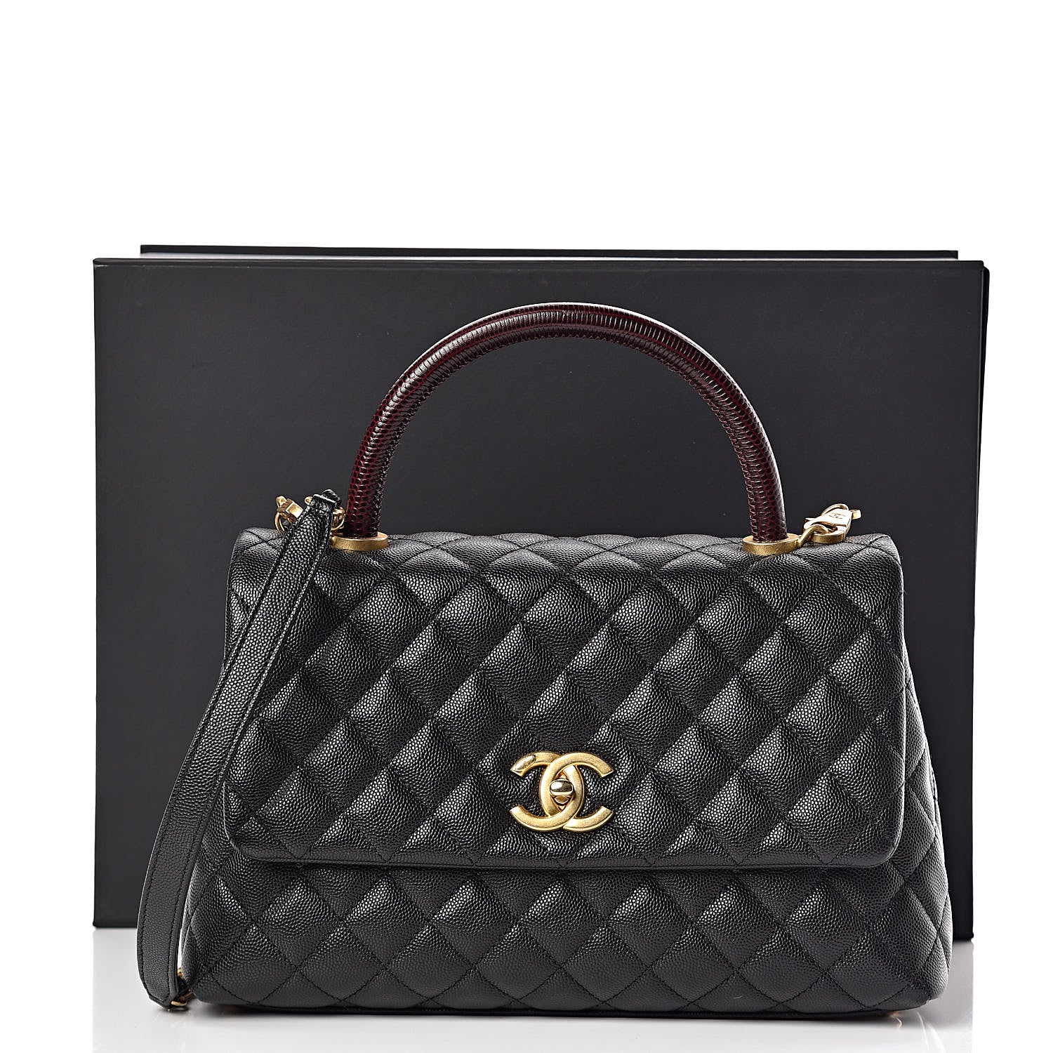 Chanel Caviar Lizard Embossed Quilted Small Coco Handle Flap Black 19 of 19