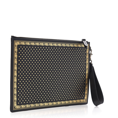 Gucci X SEGA Calfskin GUCCY Stars Zip Wristlet Pouch Black Gold 2 of 6