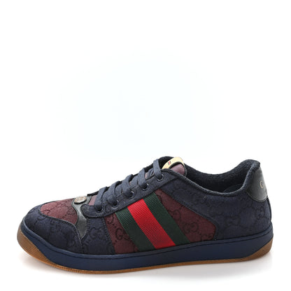 Gucci New Canvas GG Web Mens Screener Sneakers 10 Burgundy Navy 1 of 9