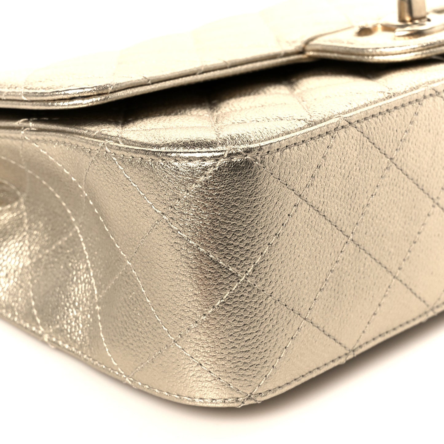 Metallic Caviar Quilted Medium CC Slide Flap Light Gold
