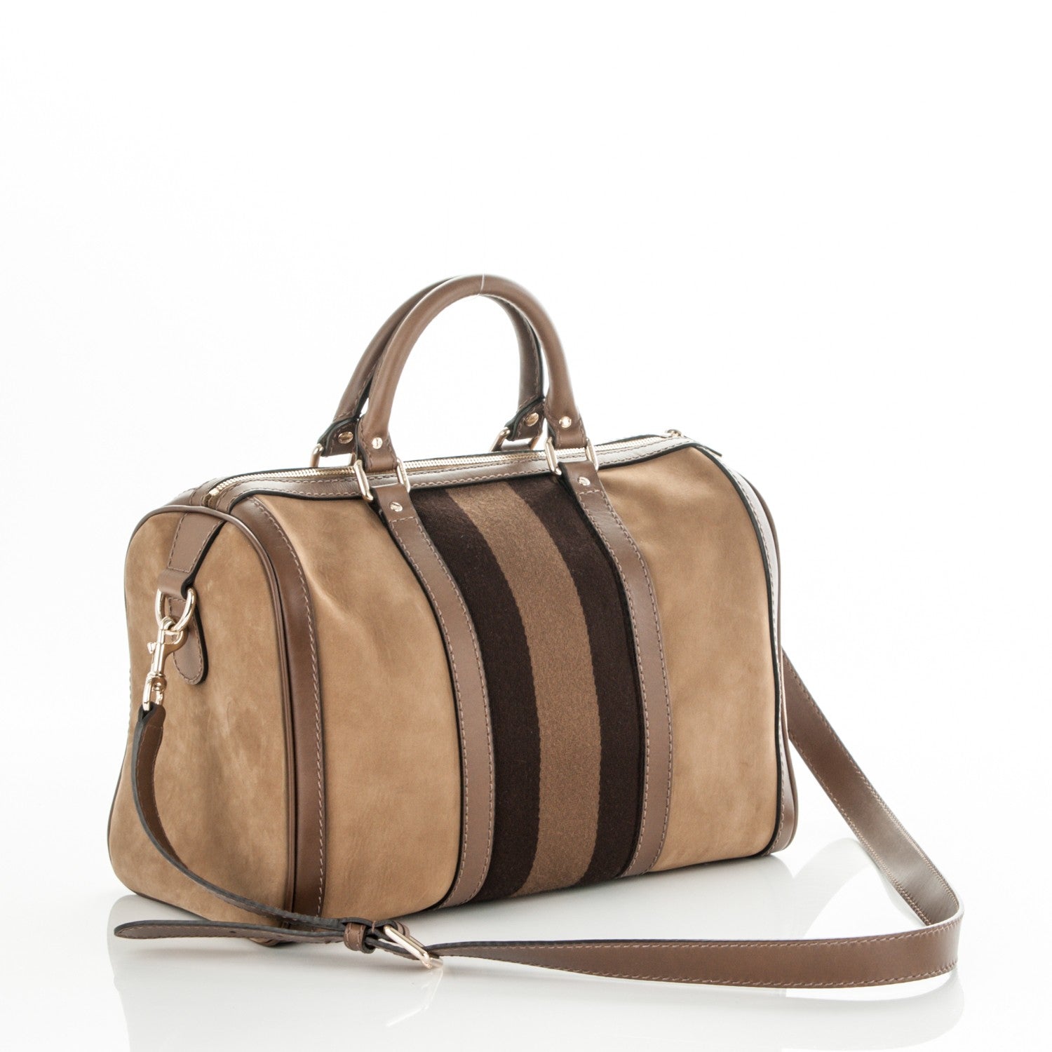 Gucci Nubuck Vintage Web Medium Boston Beige 3 of 7