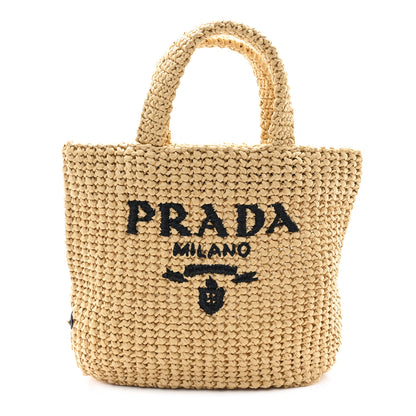 Prada Yarn Raffia Effect Crochet Embroidered Small Logo Tote Naturale 1 of 9