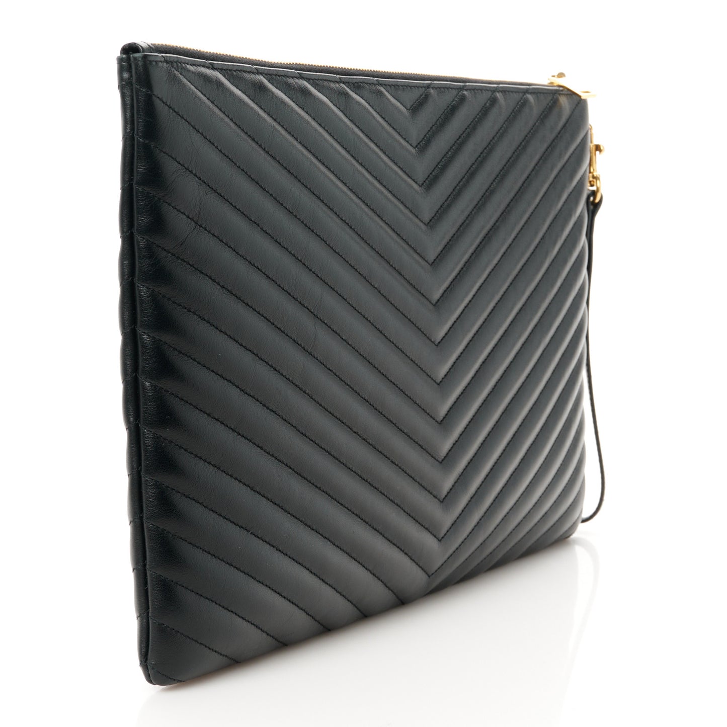 Calfskin Matelasse Chevron Monogram Document Holder Black