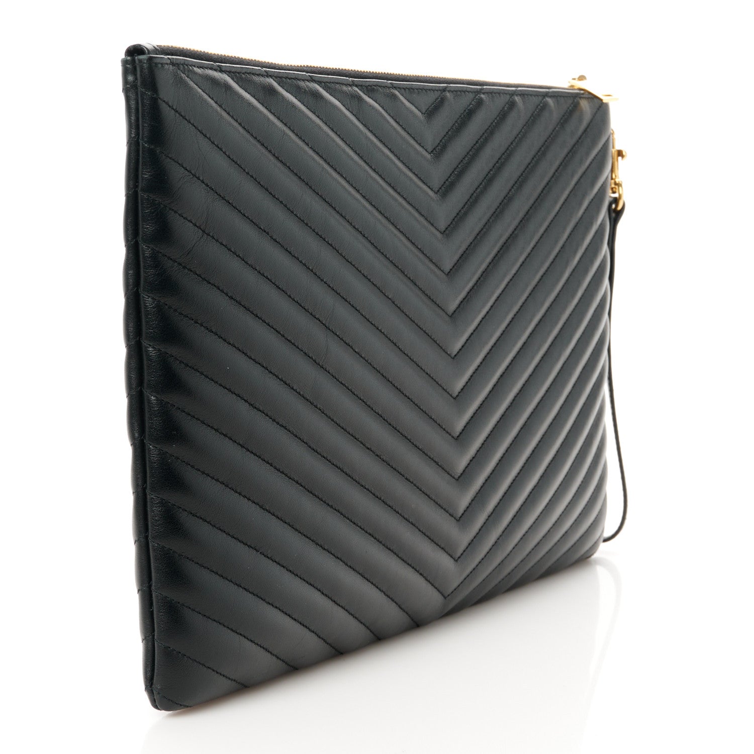 Saint Laurent Calfskin Matelasse Chevron Monogram Document Holder Black 3 of 8