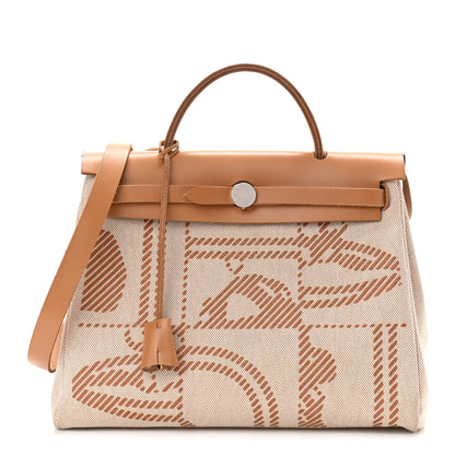 Hermes Vache Hunter Toile H Brides de Gala Herbag Zip Retourne 31 PM Natural 4 of 13