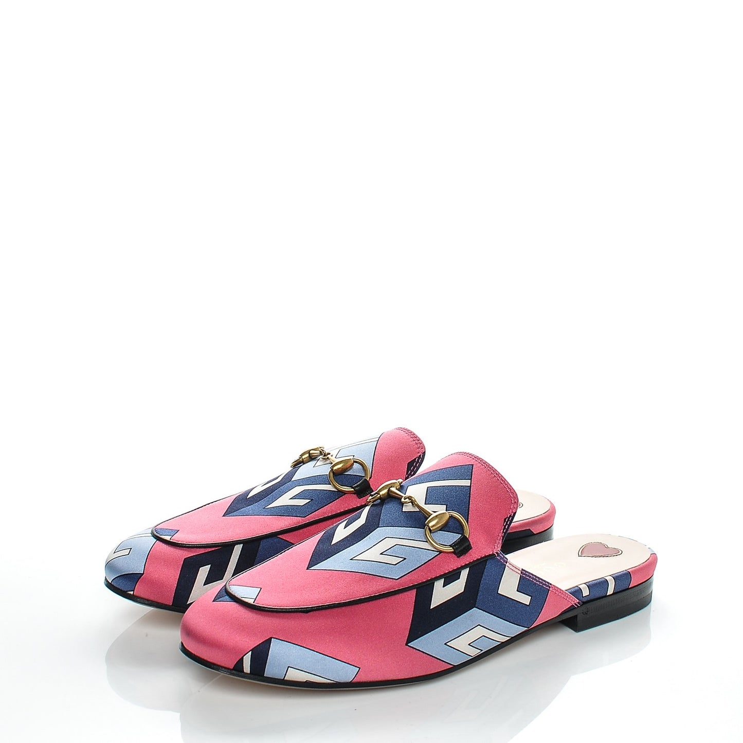 Satin GG Wallpaper Womens Princetown Slippers 36 Pink Flamboyant Blue Black