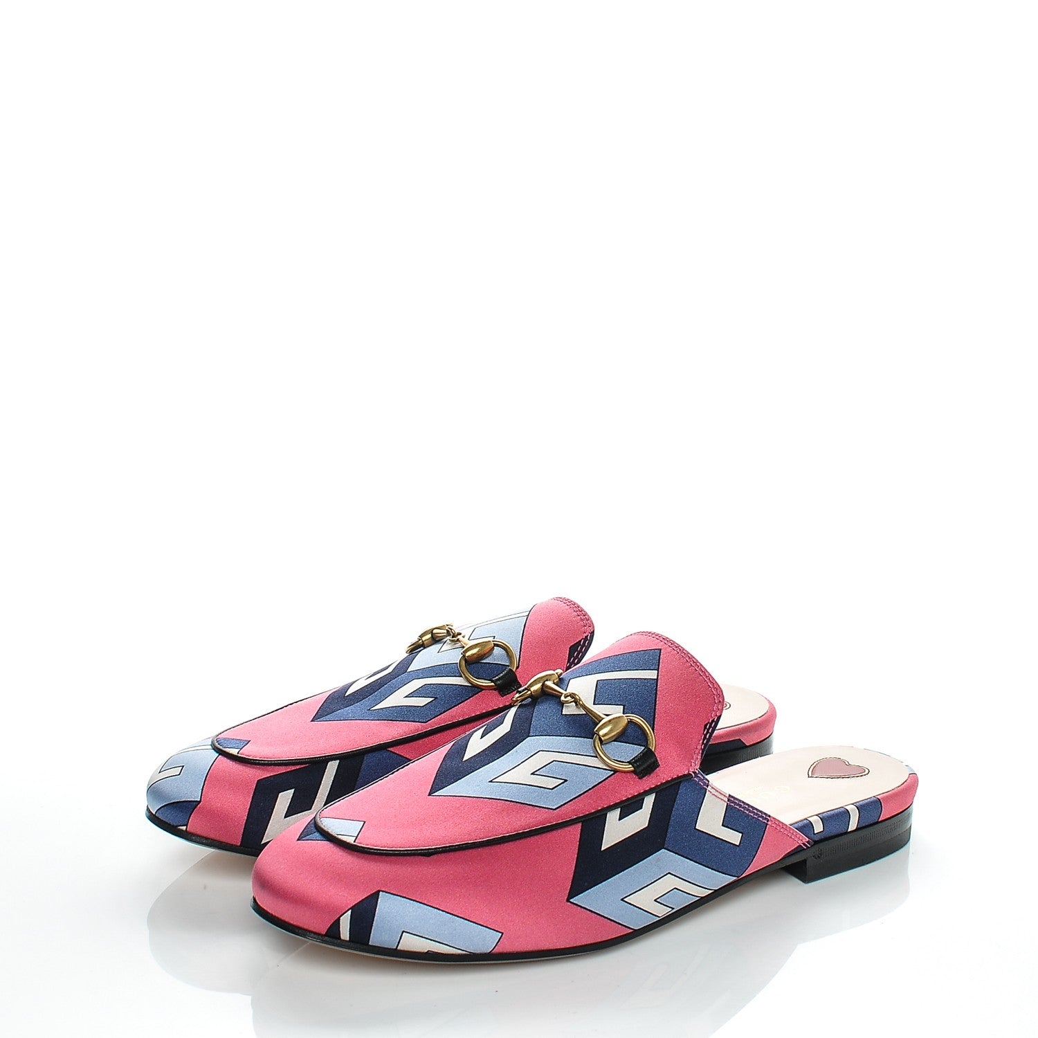 Gucci Satin GG Wallpaper Womens Princetown Slippers 36 Pink Flamboyant Blue Black 3 of 7
