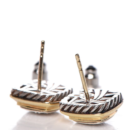 David Yurman Sterling Silver 18K Yellow Gold Pave Diamond Cushion Stud Earrings. 3 of 4