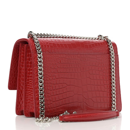 Saint Laurent Calfskin Crocodile Embossed Medium Monogram Sunset Rouge Eros 3 of 10