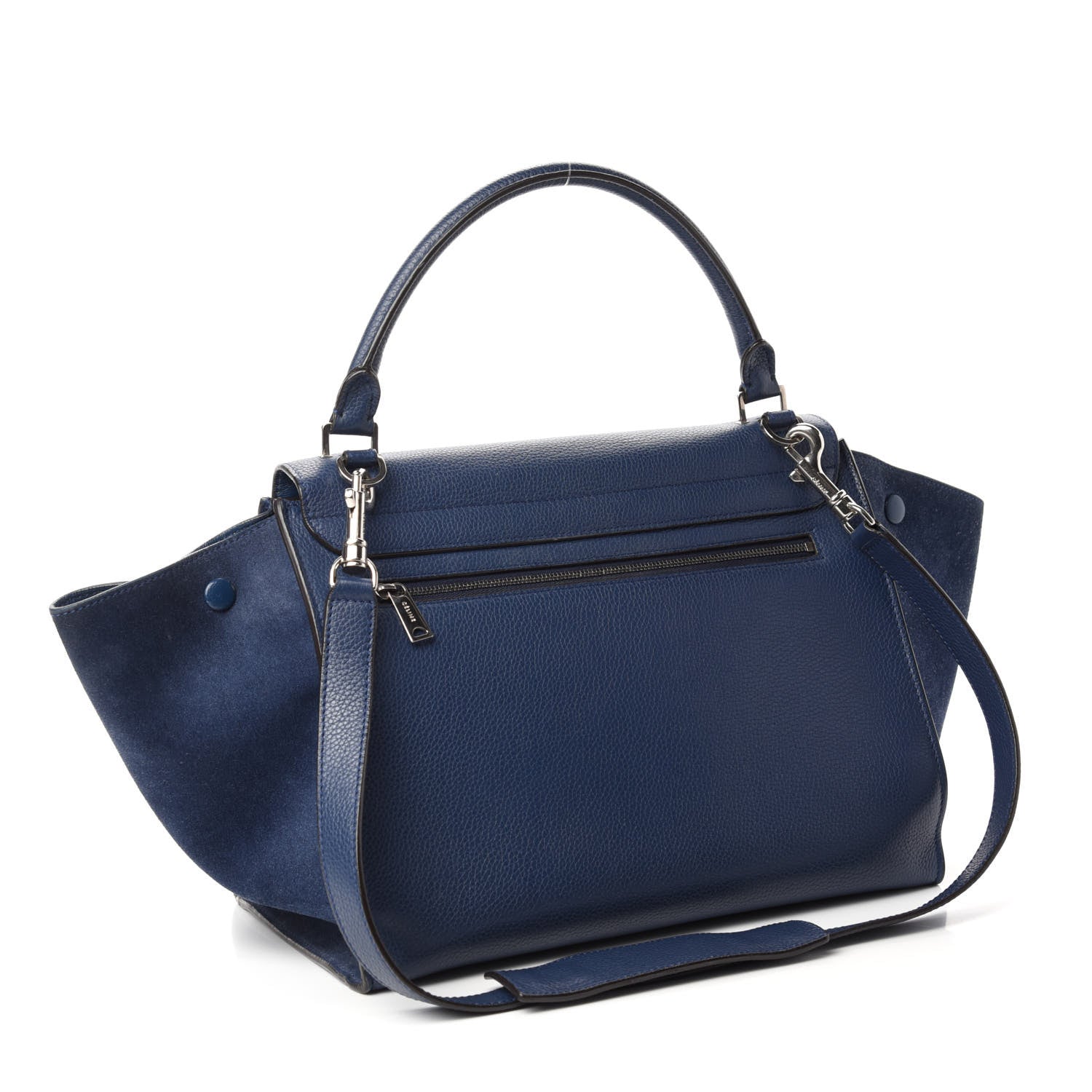 Celine Drummed Calfskin Suede Medium Trapeze Navy 3 of 9