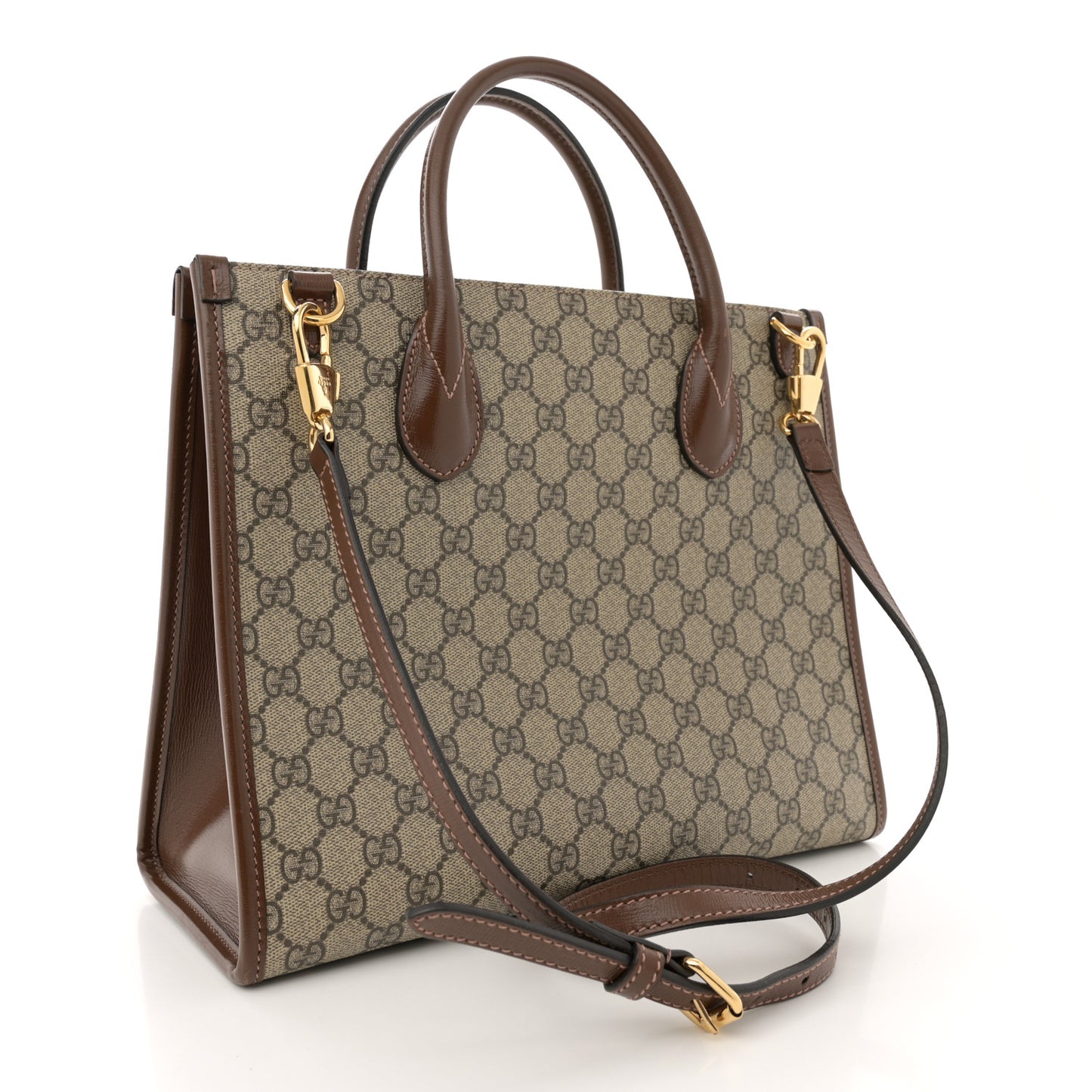 GG Supreme Monogram Azalea Calfskin Small Retro Interlocking G Tote Bag Beige Ebony Brown Sugar