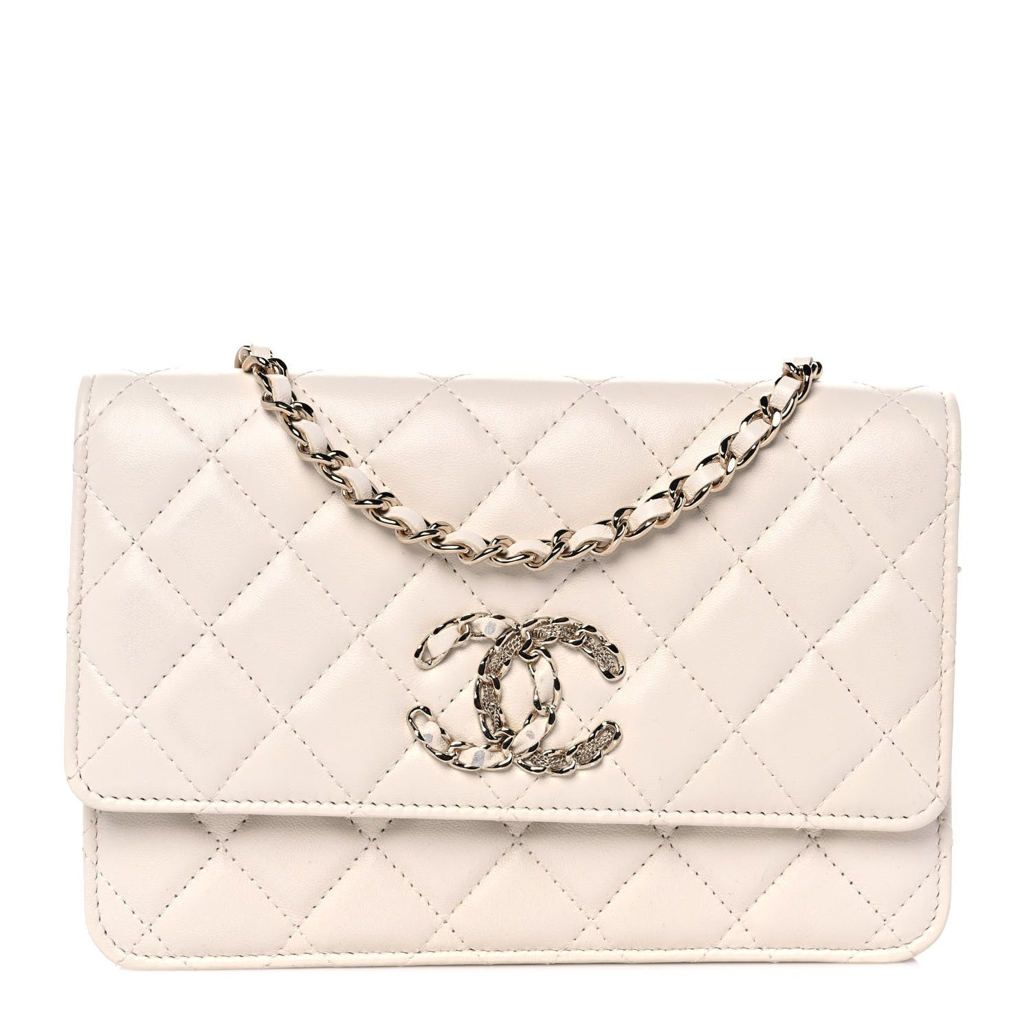 Chanel Goatskin Quilted French New Wave Chain CC Wallet On Chain WOC Ivory 1 of 10