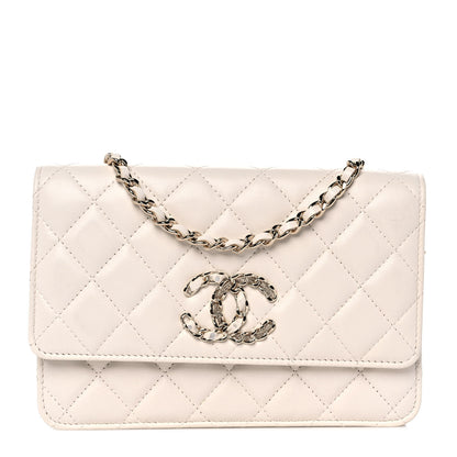 Chanel Goatskin Quilted French New Wave Chain CC Wallet On Chain WOC Ivory 1 of 10