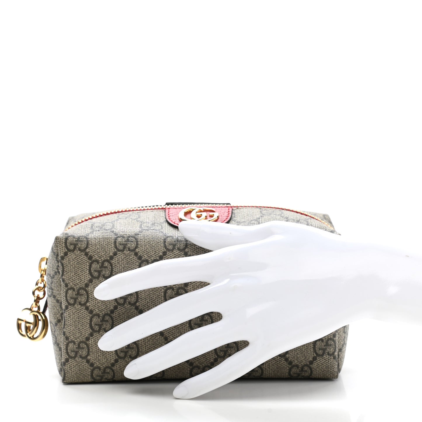 Soft GG Supreme Monogram Calfskin Medium Ophidia Cosmetic Case Beige Ebony Hibiscus Red