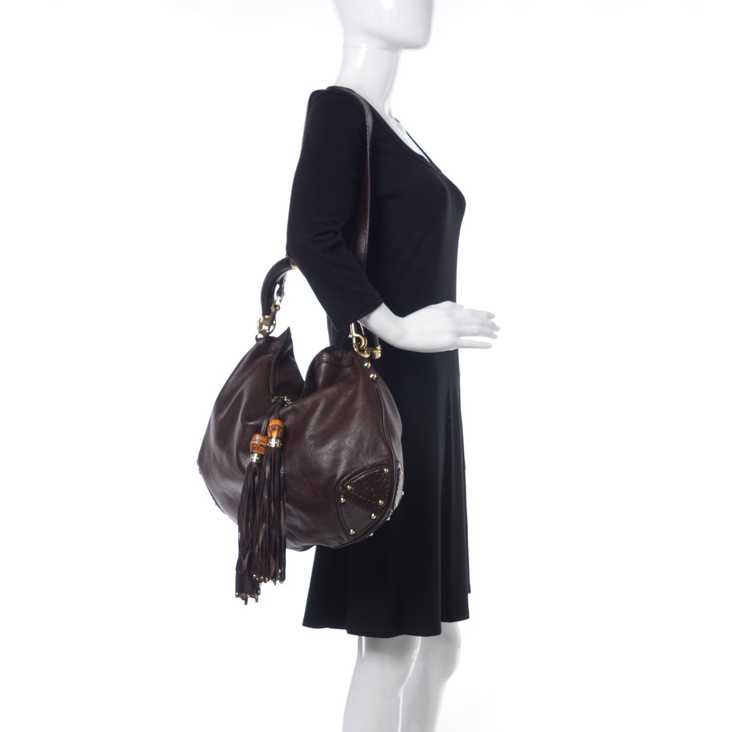 Gucci Calfskin Large Indy Top Handle Hobo Dark Brown 2 of 9
