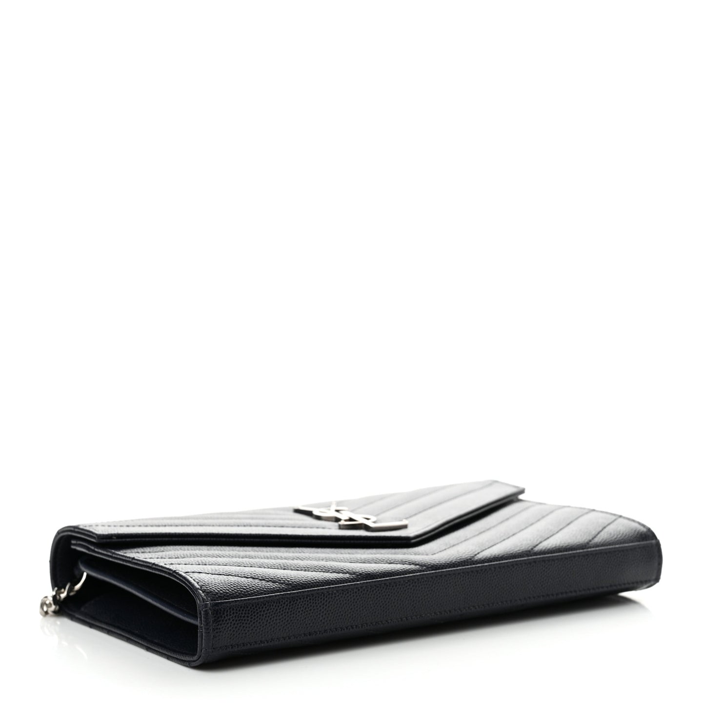 Grain De Poudre Matelasse Chevron Monogram Chain Wallet Deep Marine