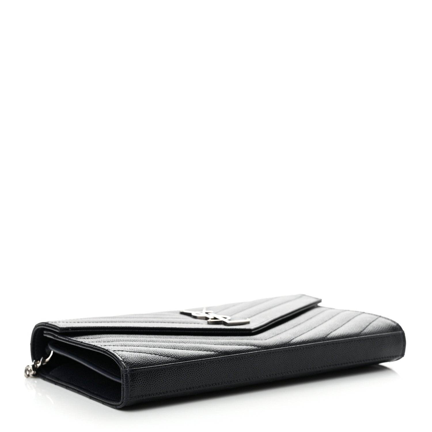 Saint Laurent Grain De Poudre Matelasse Chevron Monogram Chain Wallet Deep Marine 4 of 12