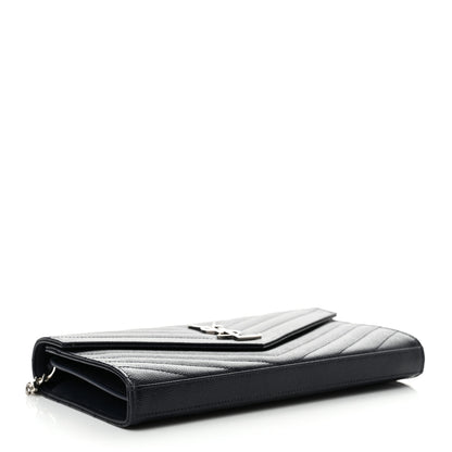 Saint Laurent Grain De Poudre Matelasse Chevron Monogram Chain Wallet Deep Marine 4 of 12