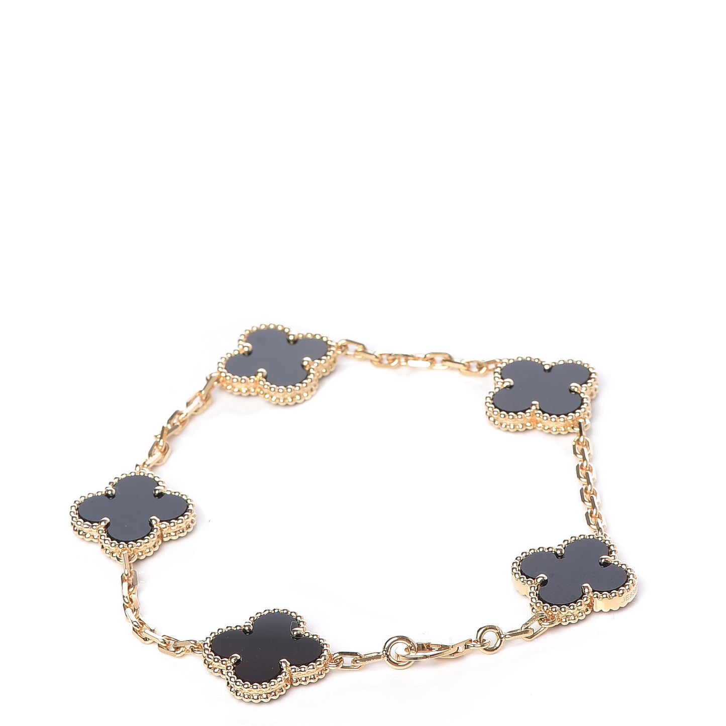 18K Yellow Gold Black Onyx 5 Motifs Vintage Alhambra Bracelet