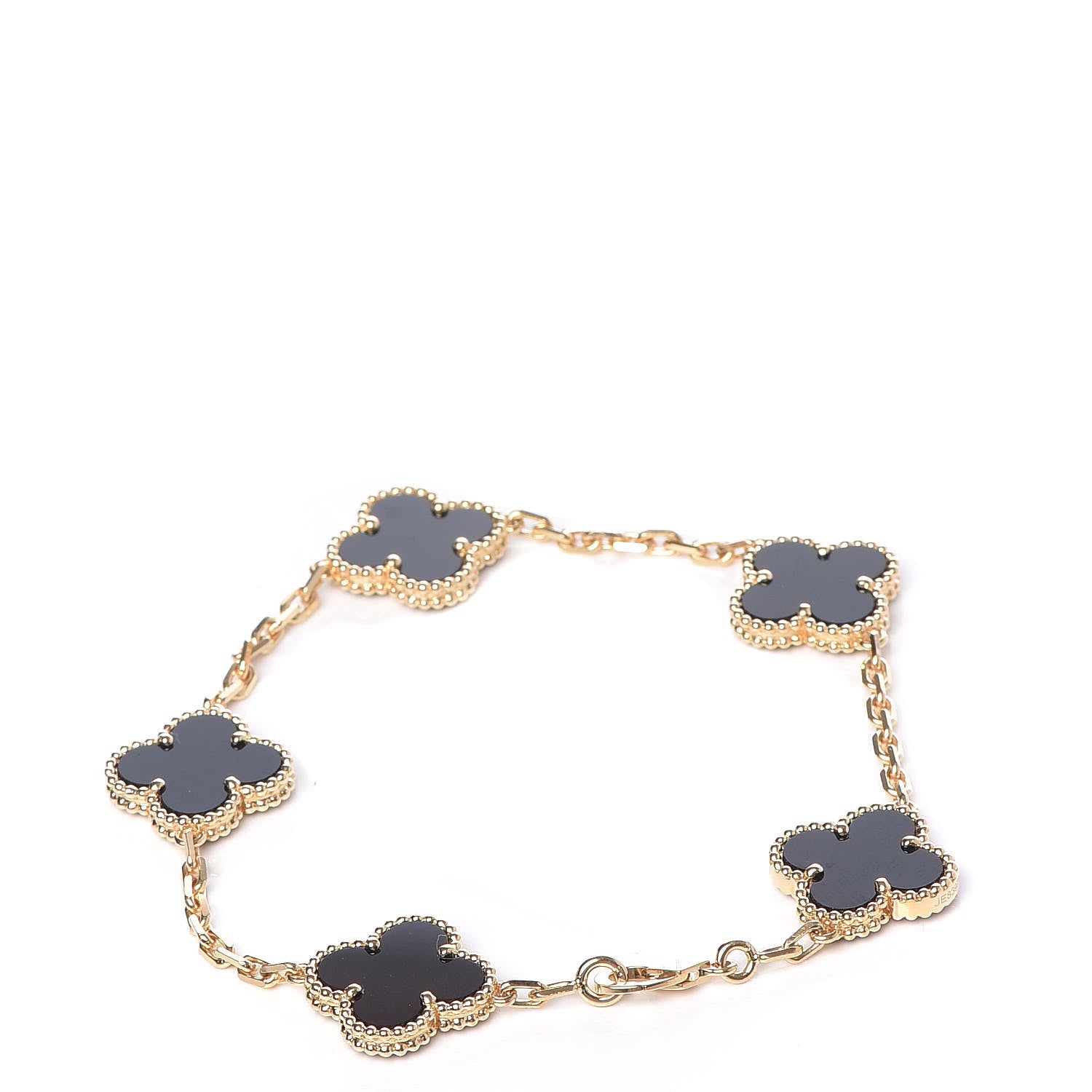 Van Cleef & Arpels 18K Yellow Gold Black Onyx 5 Motifs Vintage Alhambra Bracelet 3 of 7