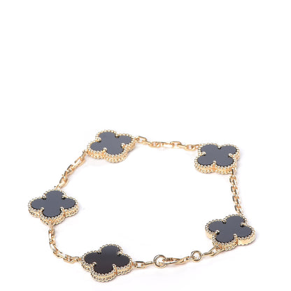 Van Cleef & Arpels 18K Yellow Gold Black Onyx 5 Motifs Vintage Alhambra Bracelet 3 of 7