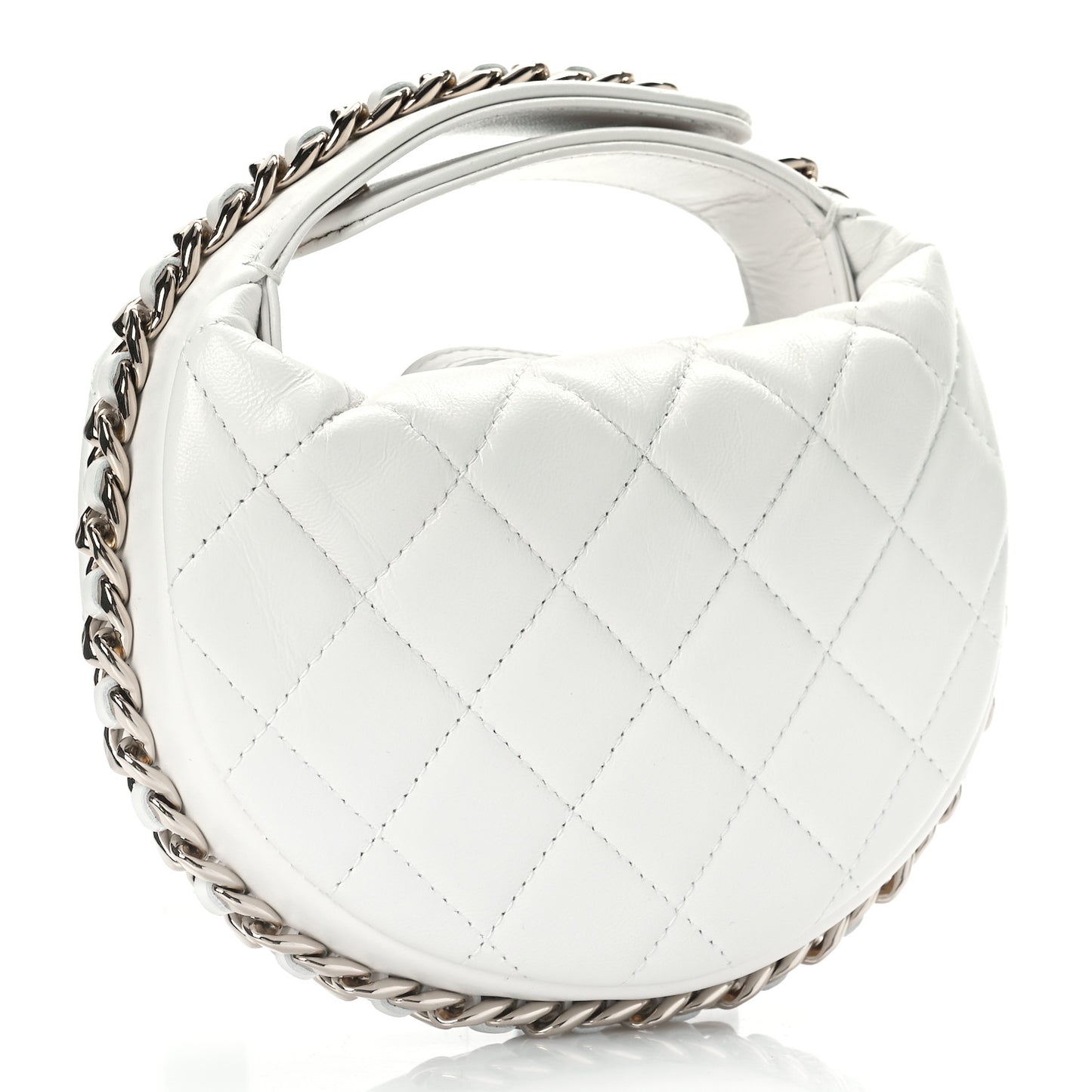Lambskin Quilted Chain Around Pouch White